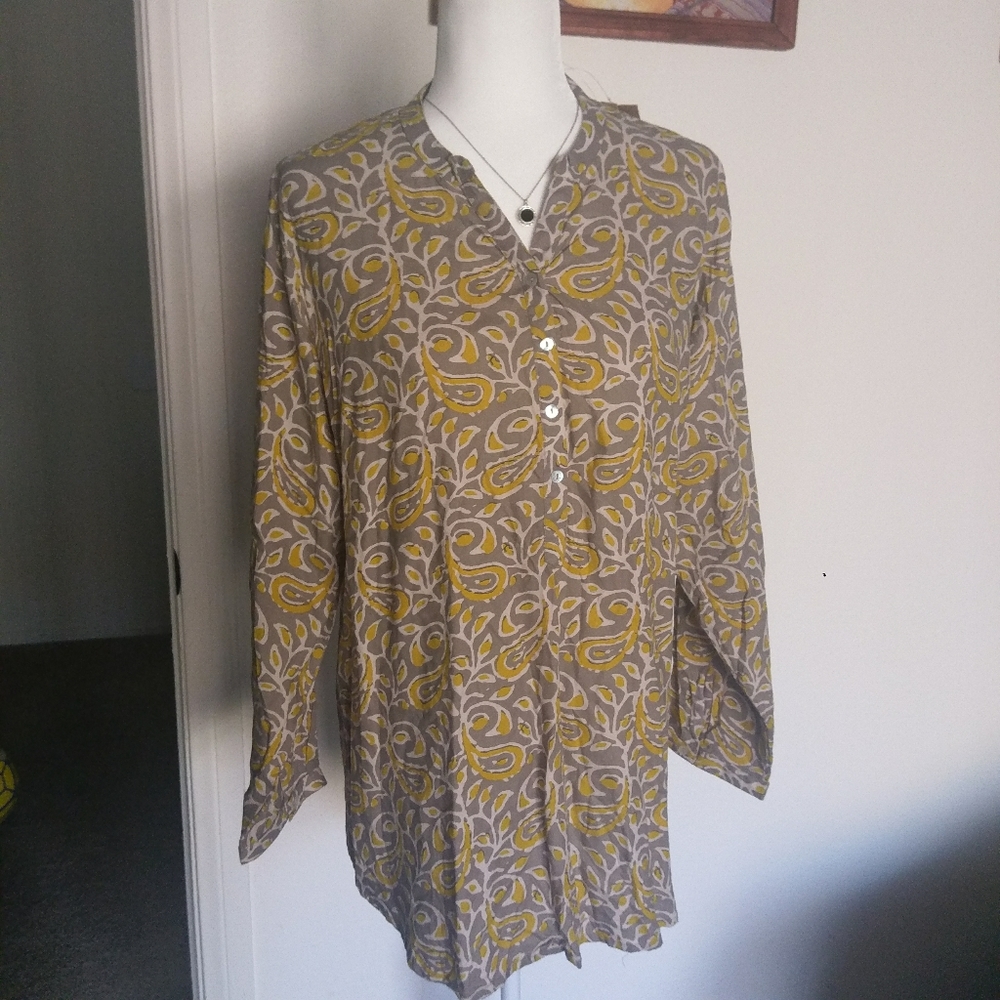 Utoa Long Sleeve Tunic button grey shirt